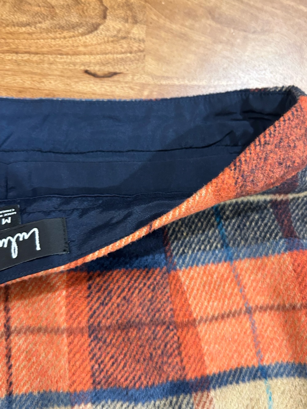 Lulu's Orange, Navy & Cream Plaid Mini Skirt Size Medium - Picture 8 of 12